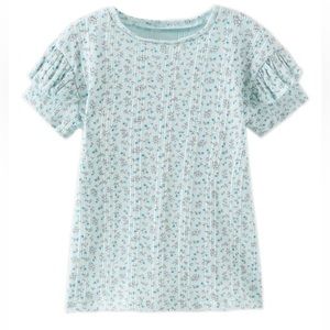 Zara Baby Girl Blue Floral Rib Top, 18-24 months